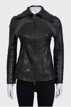 Black leather jacket with a collar
