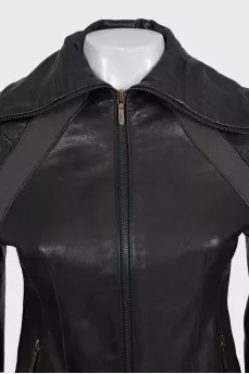 Black leather jacket with a collar