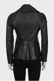 Black leather jacket with a collar
