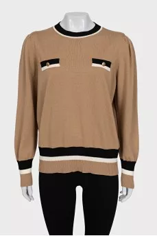 Brown jumper with striped inserts