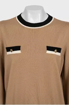 Brown jumper with striped inserts