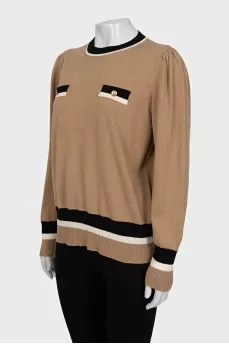 Brown jumper with striped inserts