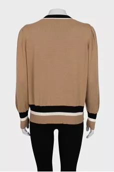 Brown jumper with striped inserts