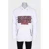 Men's white hoodie with a signature print