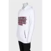 Men's white hoodie with a signature print