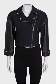 Cropped jacket with leather sleeves