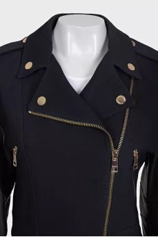 Cropped jacket with leather sleeves