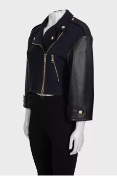 Cropped jacket with leather sleeves