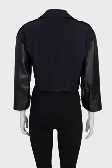 Cropped jacket with leather sleeves