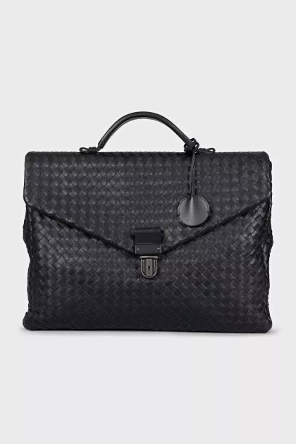 Men's leather briefcase with weaving