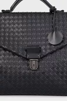Men's leather briefcase with weaving