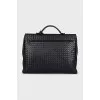 Men's leather briefcase with weaving