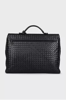Men's leather briefcase with weaving