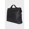 Men's leather briefcase with weaving