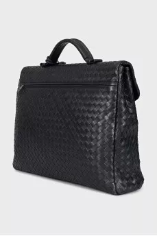Men's leather briefcase with weaving