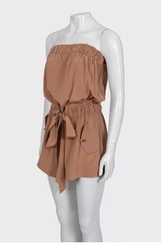 Brown jumpsuit with an open top