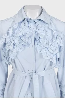 Blue cropped coat with ruffles