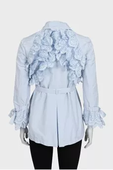 Blue cropped coat with ruffles
