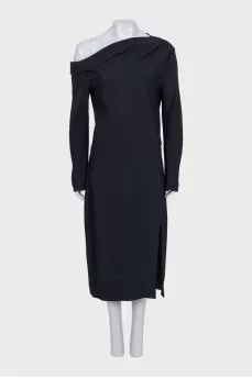 Black midi dress with shoulder accents