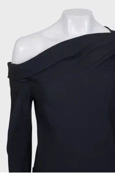 Black midi dress with shoulder accents