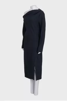 Black midi dress with shoulder accents
