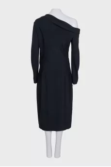 Black midi dress with shoulder accents