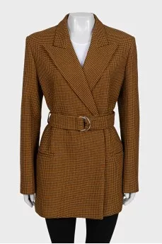 Brown coat with houndstooth print