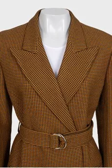 Brown coat with houndstooth print