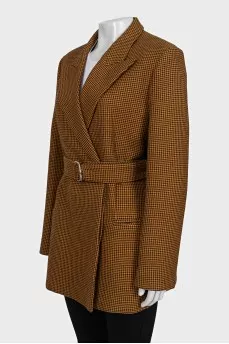 Brown coat with houndstooth print