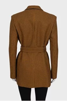 Brown coat with houndstooth print