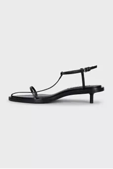 Black leather kitten heel sandals