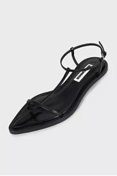 Black leather kitten heel sandals