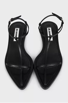 Black leather kitten heel sandals