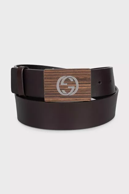 Men's leather belt with logo buckle