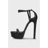Black leather high-heeled sandals