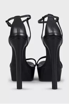 Black leather high-heeled sandals