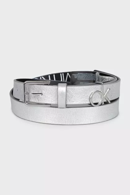 Silver-colored leather belt