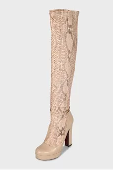 Beige boots with snakeskin insert