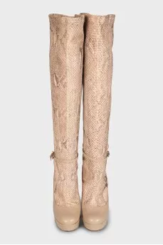 Beige boots with snakeskin insert