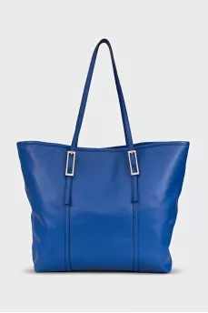 Blue leather tote bag