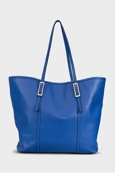 Blue leather tote bag