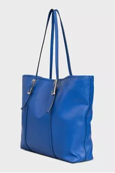 Blue leather tote bag