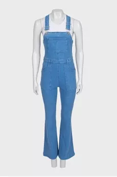 Denim overalls with patch pockets