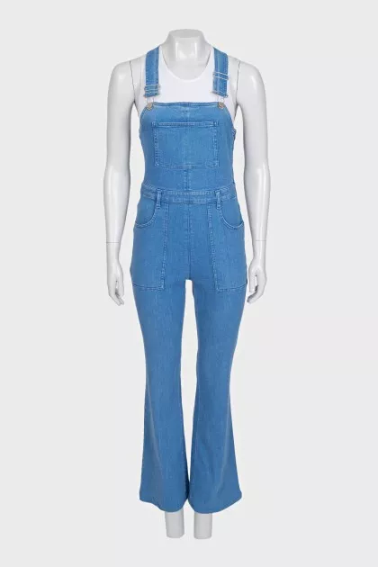 Denim overalls with patch pockets