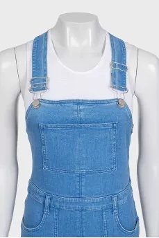 Denim overalls with patch pockets