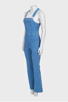 Denim overalls with patch pockets