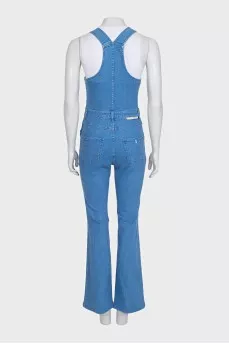 Denim overalls with patch pockets