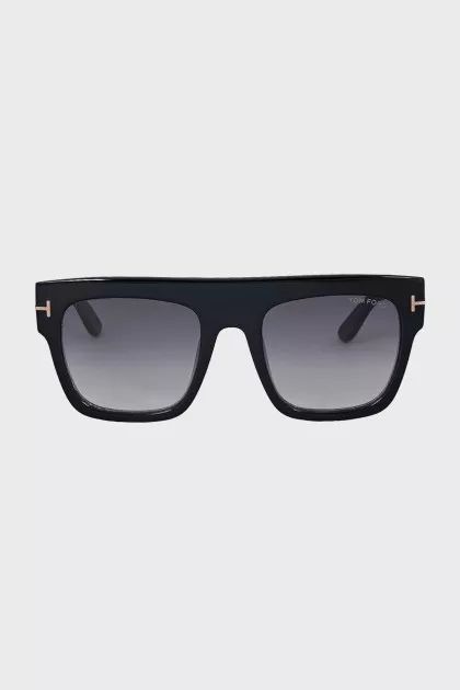 Black rectangular sunglasses with logo