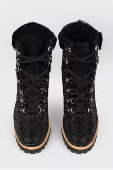Black boots with rhinestones and fur