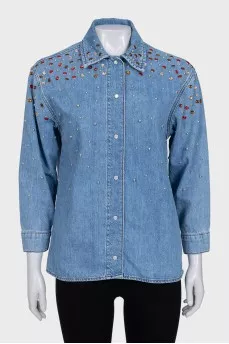 Denim shirt decorated with crystals